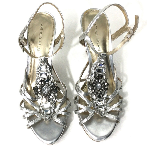 ❌SOLD❌Antonio Melani Silver Jeweled Stilleto's 9.5 - Picture 2 of 8